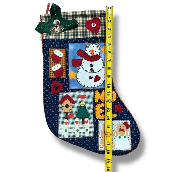 VTG Y2K Quilted Patchwork Felt Button Christmas Stocking Snowman Gingerbread - Picture 8 of 10